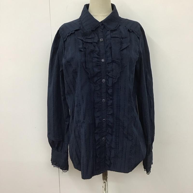 アクシーズファム axes femme シャツ、ブラウス 長袖 TY91X71 フリルブラウス L ストライプ 紺 / ネイビー /  レディース USED 古着 中古 10112366