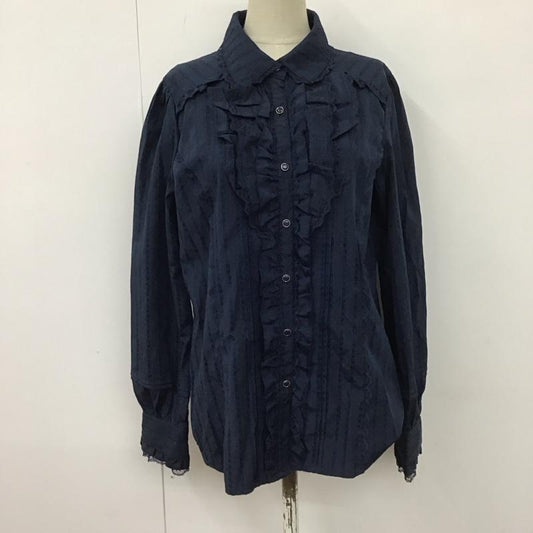 アクシーズファム axes femme シャツ、ブラウス 長袖 TY91X71 フリルブラウス L ストライプ 紺 / ネイビー /  レディース USED 古着 中古 10112366