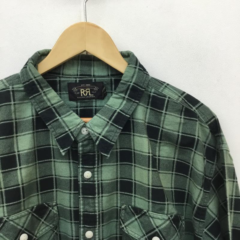ダブルアールエル ラルフローレン RRL RALPH LAUREN シャツ、ブラウス 長袖 MNRRWOV16820271  PRESTON WS LONG SLEEVE SPORT SHIRT COTTON CHAMOIS - GREEN_BLACK XXL チェック 緑 / グリーン / X 黒 / ブラック /  メンズ USED 古着 中古 10130858