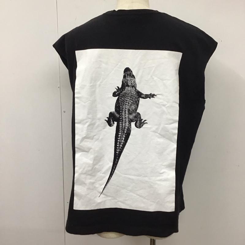 ザラ ZARA カットソー 半袖 1277 401 800 PUSHA T ノースリーブ バックプリント バーコード L ロゴ、文字 黒 / ブラック /  メンズ USED 古着 中古 10122676