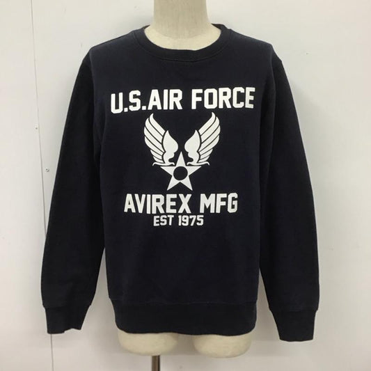アヴィレックス AVIREX U.S.A. トレーナー 長袖 長袖スウェット 長袖トレーナー リブカットソー 長袖カットソー プリントトレーナー L プリント 紺 / ネイビー /  メンズ USED 古着 中古 10107304