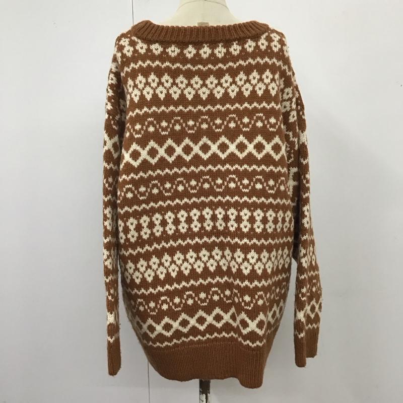 ローリーズファーム LOWRYS FARM ニット、セーター 長袖 LF617203TS クルーネック M 総柄 茶 / ブラウン / X アイボリー / アイボリー /  レディース USED 古着 中古 10120822