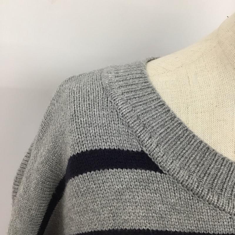 ザラ ZARA ニット、セーター 長袖 クルーネック L ボーダー柄 灰 / グレー / X 紺 / ネイビー /  レディース USED 古着 中古 10121877