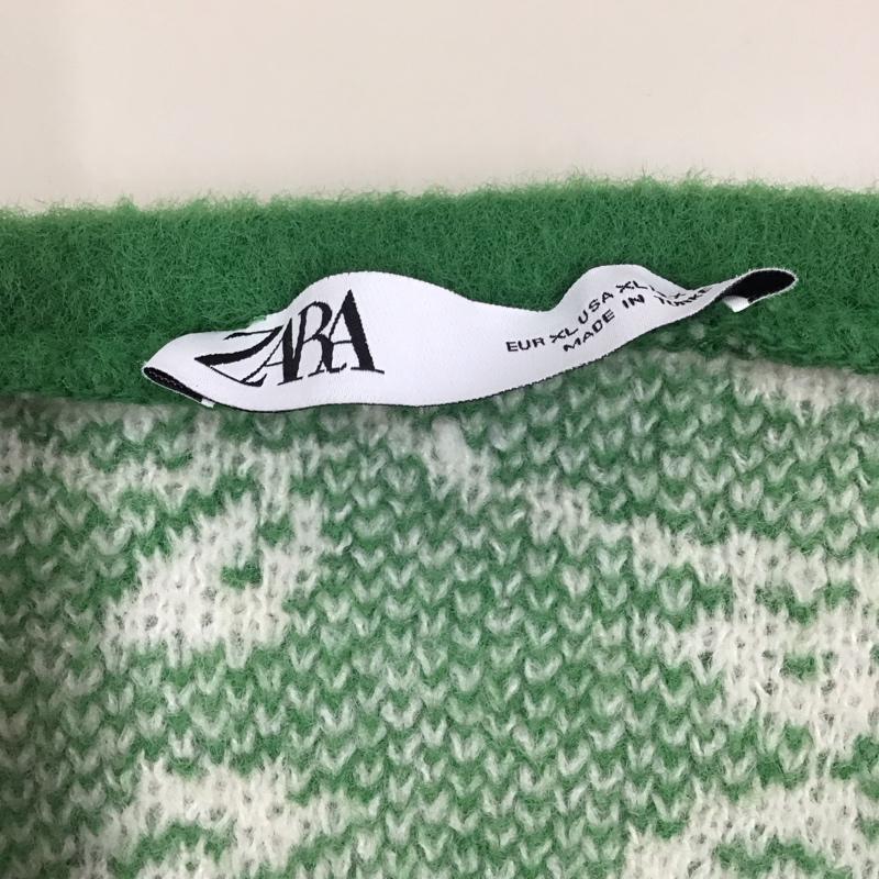 ザラ ZARA カーディガン 長袖 3859 005 069 クルーネック ジャガードニット XL 総柄 白 / ホワイト / X 緑 / グリーン /  レディース USED 古着 中古 10118402