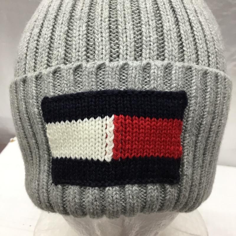 トミーヒルフィガー TOMMY HILFIGER 帽子 ニット帽 C8878B9190 JS AM FOSTER FLAG SOLID HAT コットン ワンポイント 灰 / グレー /  メンズ USED 古着 中古 10119101
