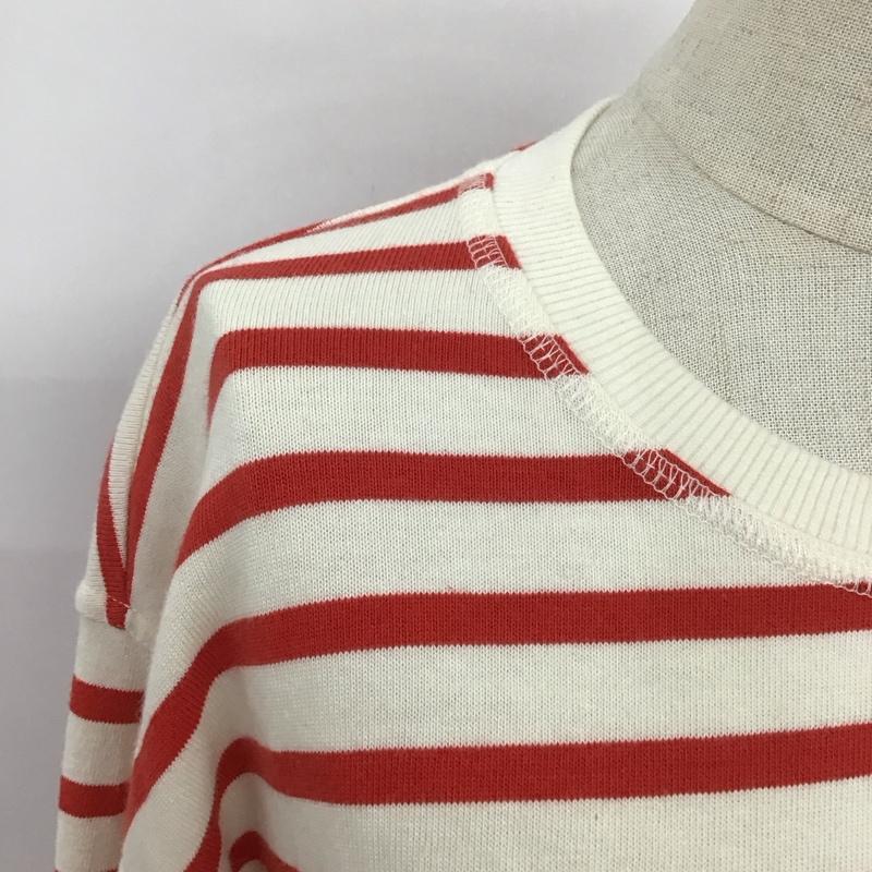 ザラ ZARA カットソー 長袖 0858 103 601 クルーネック ロンT M ボーダー柄 赤 / レッド / X オフホワイト / オフホワイト /  レディース USED 古着 中古 10113460