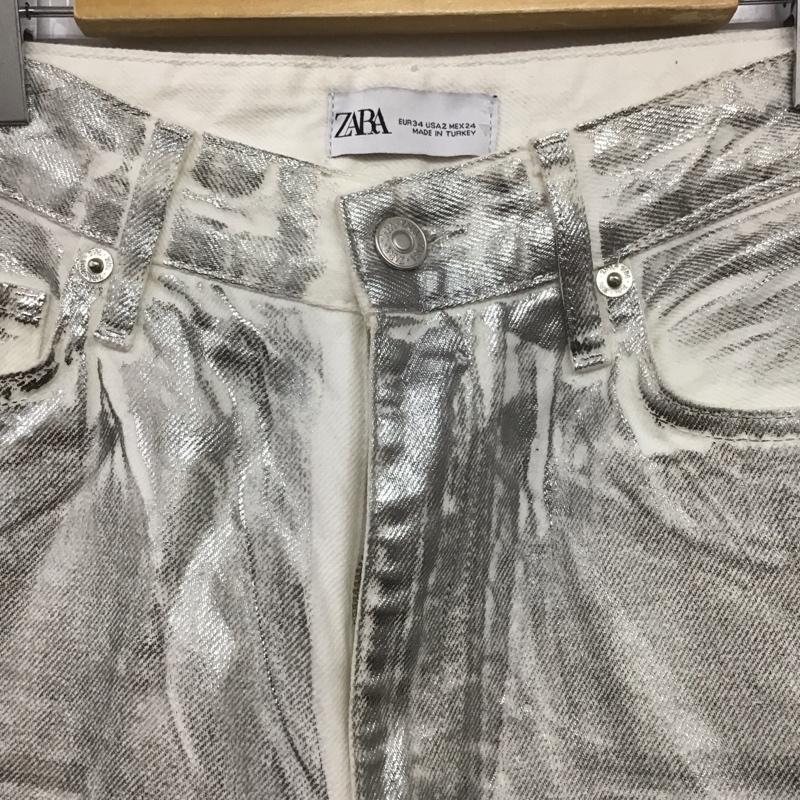 ザラ ZARA パンツ デニム、ジーンズ デニムパンツ ワイドパンツ カジュアルパンツ 36インチ 無地 白 / ホワイト / X 銀 / シルバー /  レディース USED 古着 中古 10145425