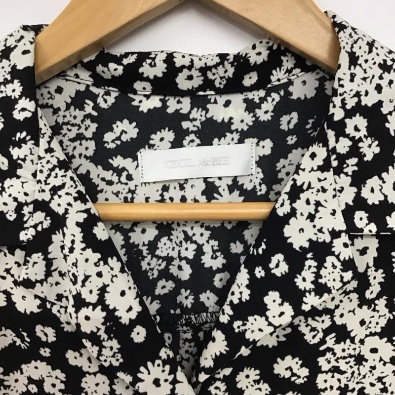 セシルマクビー CECIL McBEE ワンピース ロングスカート 長袖シャツロングワンピース 前開 フレアスカート FREE プリント 白 / ホワイト / X 黒 / ブラック /  レディース USED 古着 中古 10147110