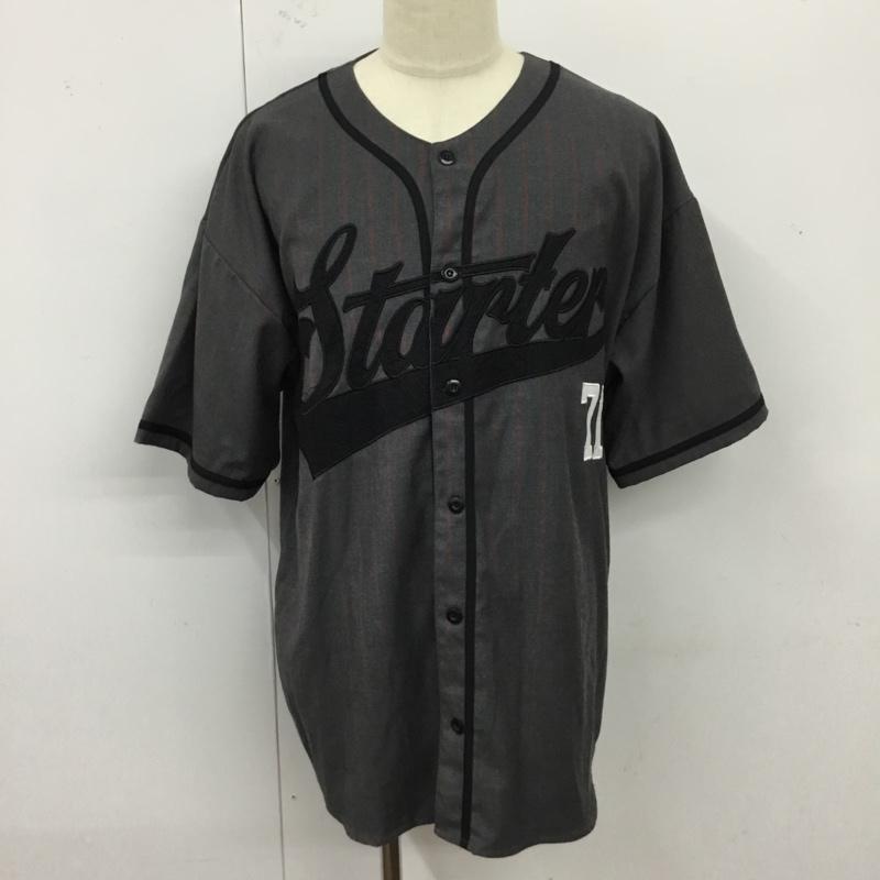 スターター STARTER シャツ、ブラウス 半袖 半袖シャツ ノーカラーシャツ 半袖カットソー ストライプシャツ 46 ロゴ、文字 灰 / グレー /  メンズ USED 古着 中古 10120832