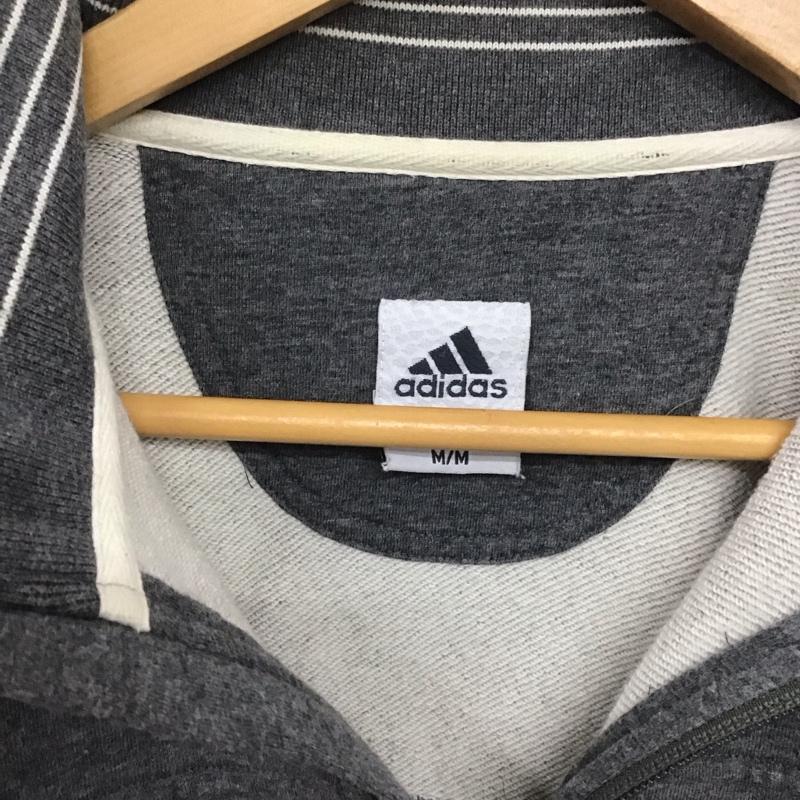 アディダス adidas トレーナー 長袖 長袖トレーナー スウェット ジップネック プルオーバー M ロゴ、文字 灰 / グレー /  メンズ USED 古着 中古 10145675