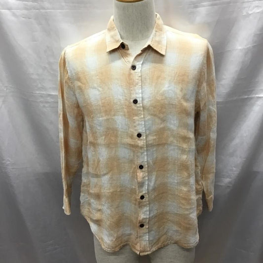 ロンハーマン Ron Herman シャツ、ブラウス 七分袖 411070118-1071 七分袖 リネン L チェック 白 / ホワイト / X 橙 / オレンジ /  メンズ USED 古着 中古 10117731