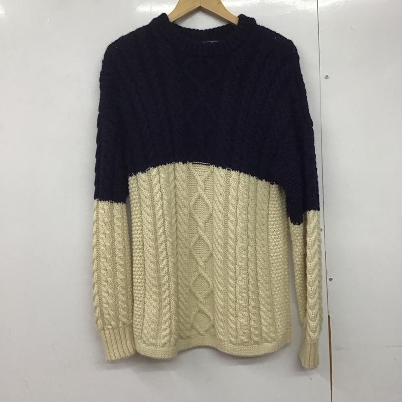 ガンジー ウーレンズ GUERNSEY WOOLLENS ニット、セーター 長袖 長袖ニットカットソー クルーネック セーター M 総柄 白 / ホワイト / X 紺 / ネイビー /  メンズ USED 古着 中古 10141474