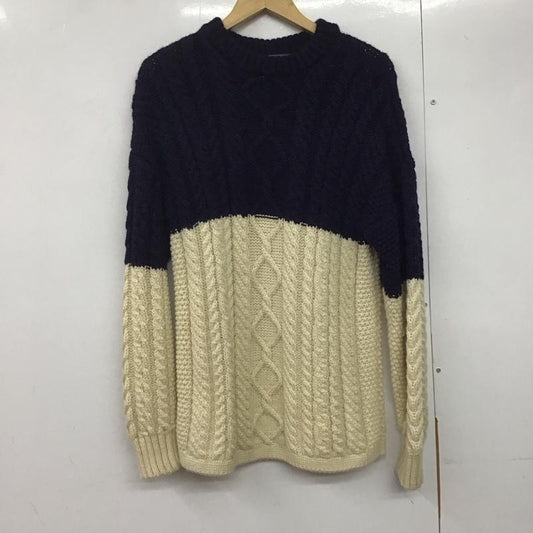 ガンジー ウーレンズ GUERNSEY WOOLLENS ニット、セーター 長袖 長袖ニットカットソー クルーネック セーター M 総柄 白 / ホワイト / X 紺 / ネイビー /  メンズ USED 古着 中古 10141474
