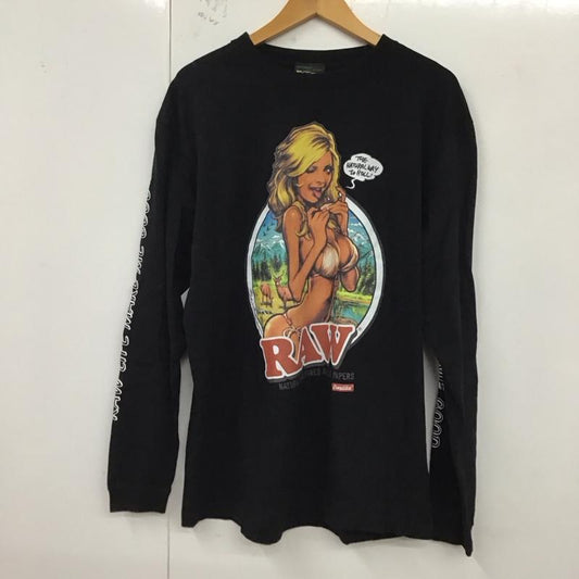 エロスティカ EROSTiKA Tシャツ 長袖 RAW LIFE MAKE ME GOOD ロンT スリーブロゴ XL プリント 黒 / ブラック /  メンズ USED 古着 中古 10123396