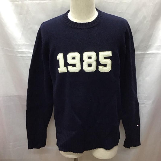 トミーヒルフィガー TOMMY HILFIGER ニット、セーター 長袖 長袖ニットカットソー ニット セーター クルーネックニット M ロゴ、文字 紺 / ネイビー /  メンズ USED 古着 中古 10111727