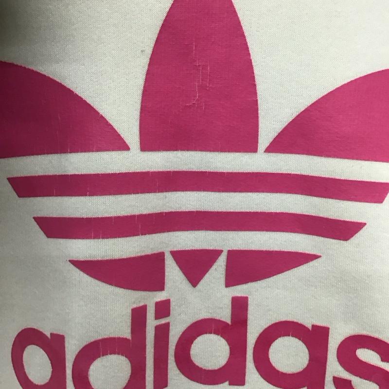 アディダス adidas パーカー 長袖 プルオーバー 裏起毛 フーディー L ロゴ、文字 白 / ホワイト / X 桃 / ピンク /  レディース USED 古着 中古 10115466