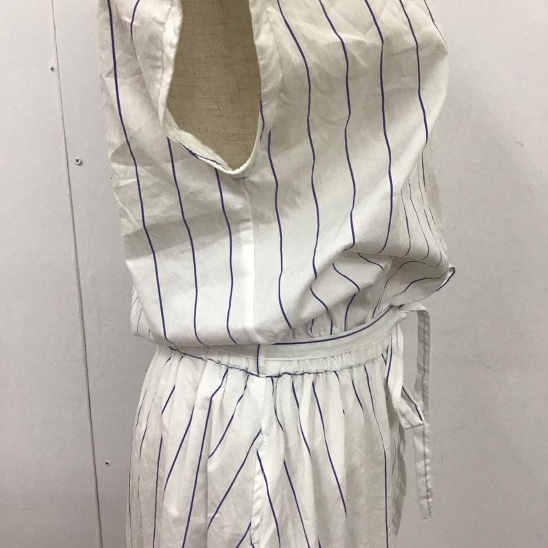プレフェリール PREFERIR ワンピース ロングスカート フレンチスリーブ スキッパー 38 ストライプ 白 / ホワイト / X 紺 / ネイビー /  レディース USED 古着 中古 10115496
