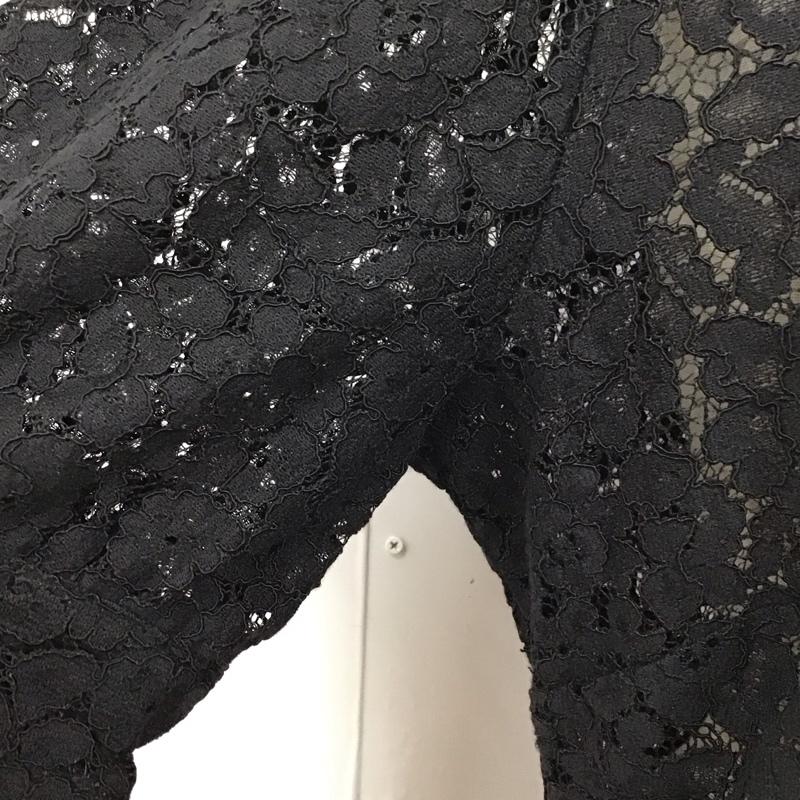 ザラ ZARA ワンピース ひざ丈スカート 4786 061 800 半袖 スタンドカラー L レース柄 黒 / ブラック /  レディース USED 古着 中古 10113508