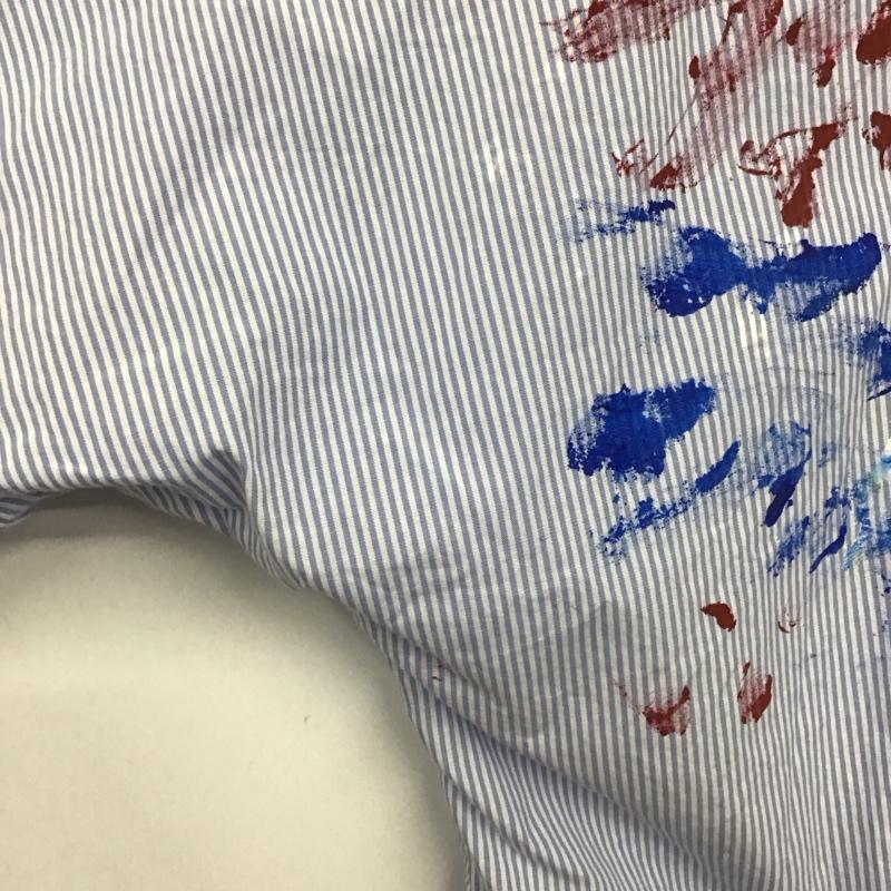 ザラ ZARA シャツ、ブラウス 七分袖 8566 244 400 ペイント M ストライプ 白 / ホワイト / X 水色 / ライトブルー /  レディース USED 古着 中古 10131102