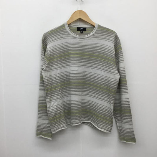 ステューシー STUSSY ニット、セーター 長袖 117203 3AW STUSSY HORIZONTAL STRIPE SWEATER WOOL KNIT L ボーダー柄 灰 / グレー / X ベージュ / ベージュ / X 黄緑 / イエローグリーン /  メンズ USED 古着 中古 10136990