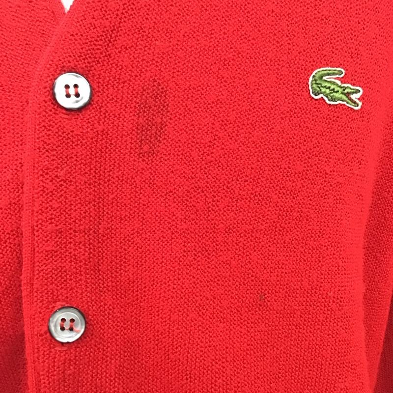 ラコステ LACOSTE カーディガン 長袖 80s USA製　アクリルニット　カーディガン　IZOD L ロゴ、文字 赤 / レッド /  メンズ USED 古着 中古 10118295