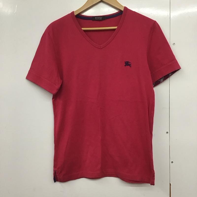 バーバリーブラックレーベル BURBERRY BLACK LABEL Tシャツ 半袖 半袖カットソー プリントTシャツ Vネックカットソー 2 ロゴ、文字 マゼンタ / マゼンタ /  メンズ USED 古着 中古 10142407