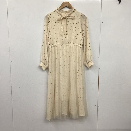 マジェスティックレゴン MAJESTIC LEGON ワンピース ひざ丈スカート 1002068405 ドットチュールワンピース 長袖 ひざ下丈 S ドット 茶 / ブラウン / X アイボリー / アイボリー /  レディース USED 古着 中古 10138673