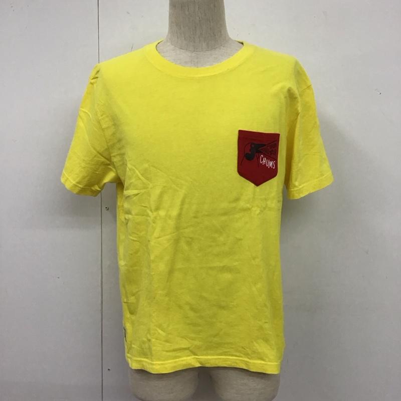 チャムス CHUMS Tシャツ 半袖 CH01-1687 胸ポケット M ロゴ、文字 黄 / イエロー /  メンズ USED 古着 中古 10110825