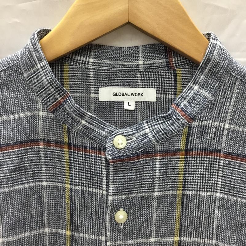 グローバルワーク GLOBAL WORK シャツ、ブラウス 半袖 GW222157AD バンドカラー L チェック 紺 / ネイビー / X 白 / ホワイト / X 橙 / オレンジ / X 黄 / イエロー /  メンズ USED 古着 中古 10117783