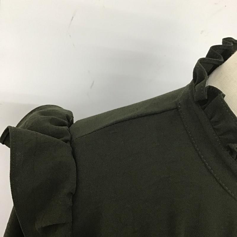 ザラ ZARA ワンピース ミニスカート フリル スタンドカラー 長袖 S 無地 カーキ / カーキ /  レディース USED 古着 中古 10113503