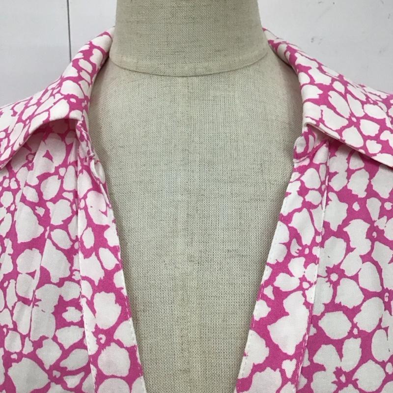 ザラ ZARA ワンピース ロングスカート 半袖 スキッパー ティアード XS 総柄 桃 / ピンク / X 白 / ホワイト /  レディース USED 古着 中古 10116781