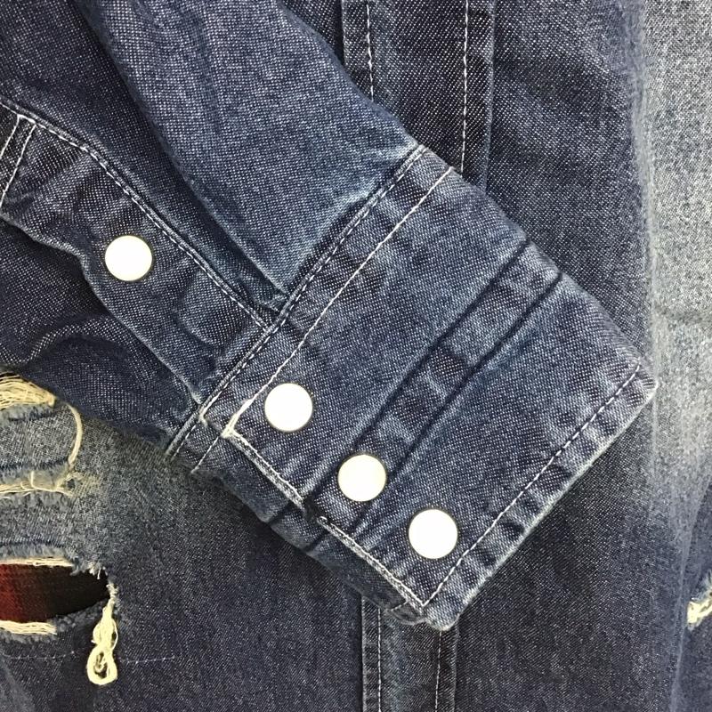 ナンバーナイン NUMBER (N)INE シャツ、ブラウス 長袖 長袖シャツ カジュアルシャツ カラーシャツ ダメージ加工 L 無地 インディゴ / インディゴ /  メンズ USED 古着 中古 10107747