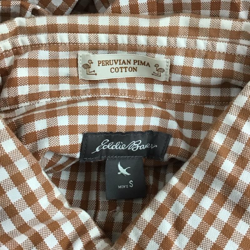 エディーバウアー Eddie Bauer シャツ、ブラウス 長袖 ボタンダウン 胸ポケット S チェック 白 / ホワイト / X 茶 / ブラウン /  メンズ USED 古着 中古 10112916