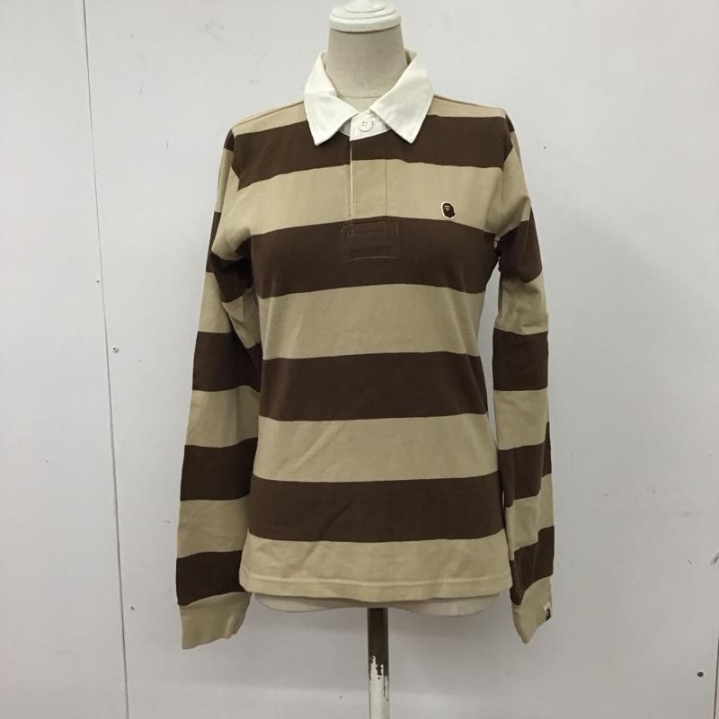 アベイシングエイプ A BATHING APE カットソー 長袖 長袖ポロシャツ カラーシャツ ロングスリーブカットソー XXS ボーダー柄 茶 / ブラウン /  レディース USED 古着 中古 10117497