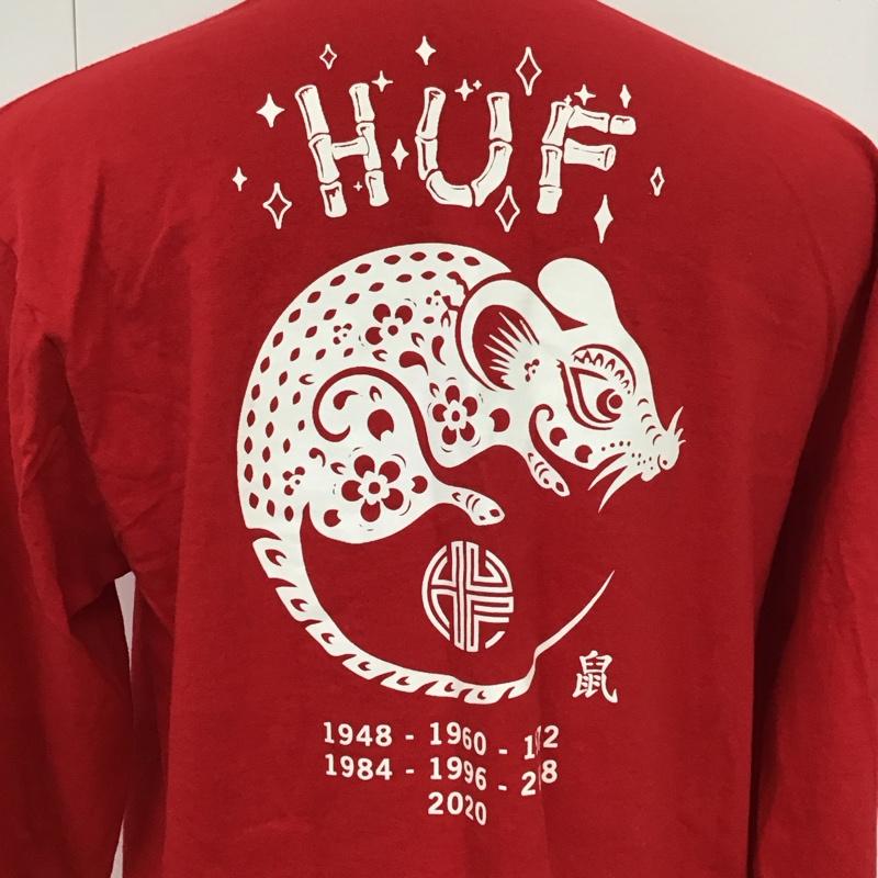 ハフ HUF Tシャツ 長袖 YEAR OF THE RAT LS TEE 干支 ネズミ L プリント 赤 / レッド /  メンズ USED 古着 中古 10118090