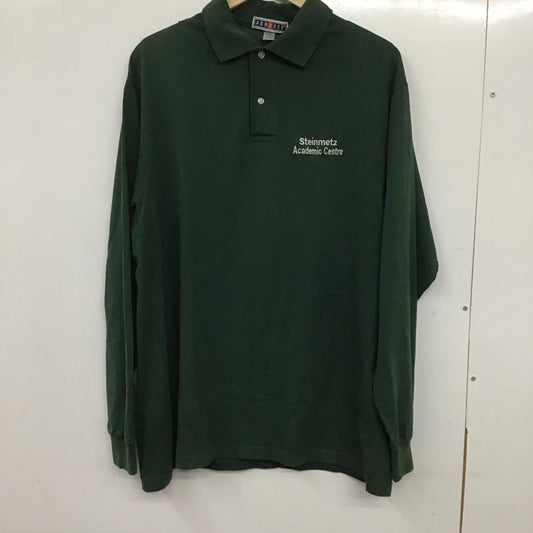 ジャージーズ JERZEES ポロシャツ 長袖 長袖ポロシャツ 長袖カットソー カラーシャツ L ロゴ、文字 緑 / グリーン /  メンズ USED 古着 中古 10139042