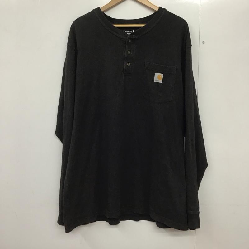 カーハート Carhartt カットソー 長袖 長袖カットソー ヘンリーネックカットソー L ロゴ、文字 黒 / ブラック /  メンズ USED 古着 中古 10143366
