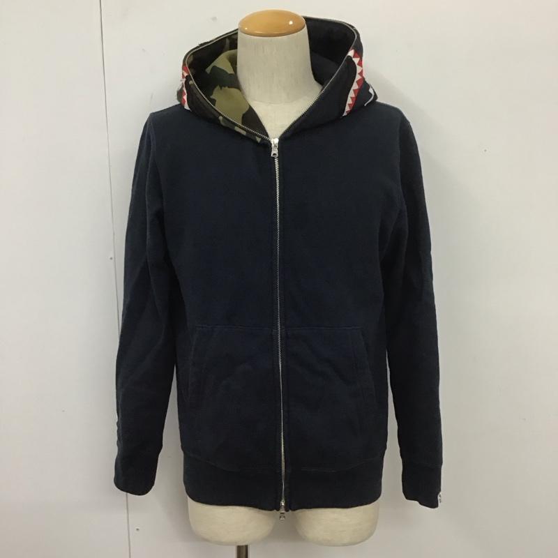 アベイシングエイプ A BATHING APE パーカー 長袖 ジップアップパーカー 長袖パーカー プリントスウェット 1周年 M ロゴ、文字 紺 / ネイビー /  メンズ USED 古着 中古 10107771