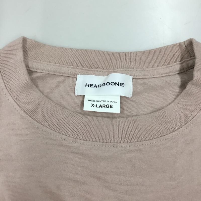 ヘッドグーニー HEADGOONIE Tシャツ 半袖 半袖カットソー プリントTシャツ クルーネックカットソー XL プリント 桃 / ピンク /  メンズ USED 古着 中古 10119412