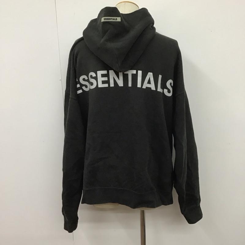 エッセンシャル ESSENTIEL パーカー 長袖 フーディ XL 無地 X プリント 黒 / ブラック /  メンズ USED 古着 中古 10106286