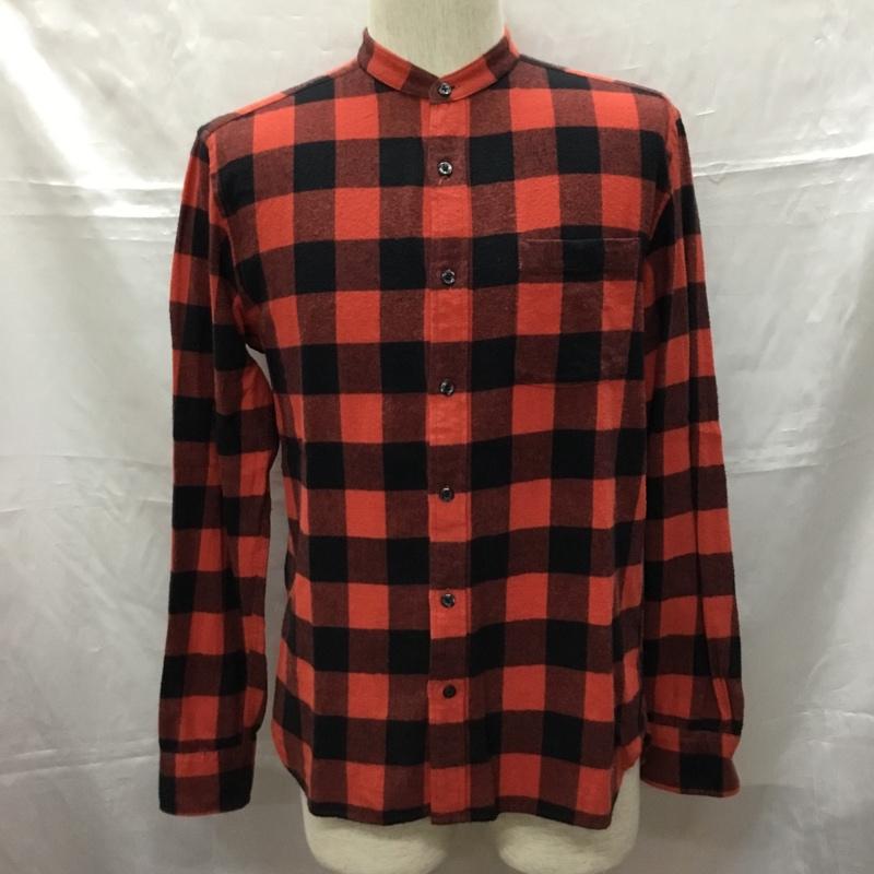 グローバルワーク GLOBAL WORK シャツ、ブラウス 長袖 GN220003SB ノーカラー バンドカラー M チェック 赤 / レッド / X 黒 / ブラック /  メンズ USED 古着 中古 10109247