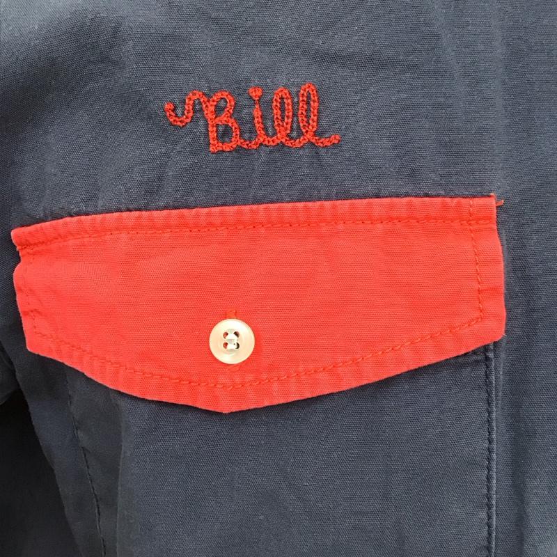 ヒューストン HOUSTON シャツ、ブラウス 長袖 長袖シャツ カラーシャツ ポケットシャツ 長袖カットソー M ロゴ、文字 紺 / ネイビー / X 赤 / レッド /  メンズ USED 古着 中古 10112820