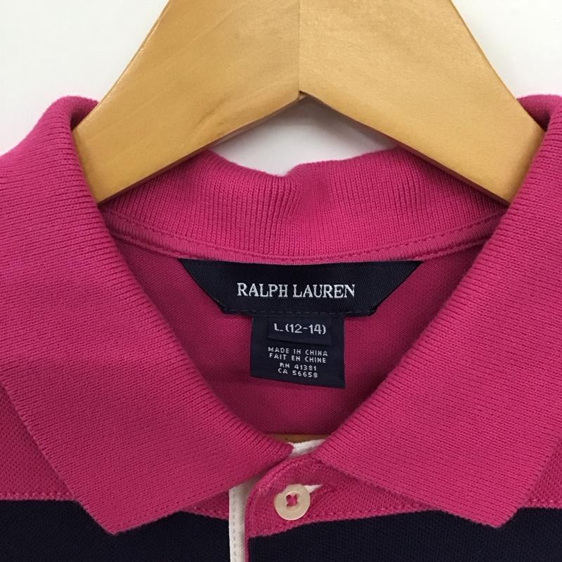 ラルフローレン RALPHLAUREN ワンピース ひざ丈スカート L ボーダー柄 X ロゴ、文字 桃 / ピンク / X 紺 / ネイビー /  ガールズ USED 古着 中古 10132762