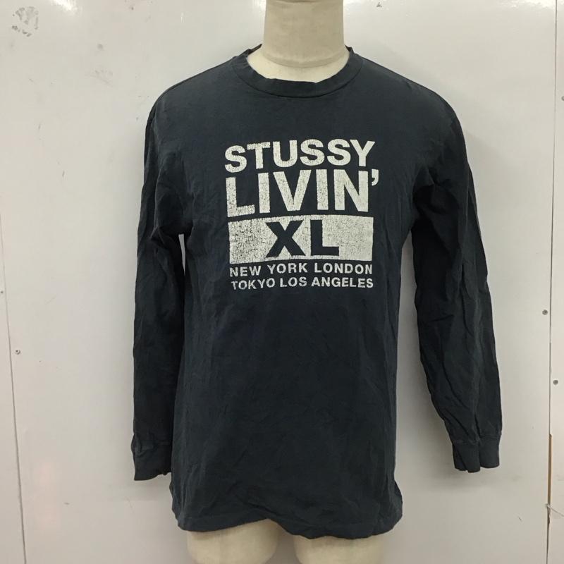 ステューシー STUSSY カットソー 長袖 長袖カットソー クルーネックカットソー ロングスリーブカットソー プリントTシャツ M ロゴ、文字 紺 / ネイビー /  メンズ USED 古着 中古 10124496