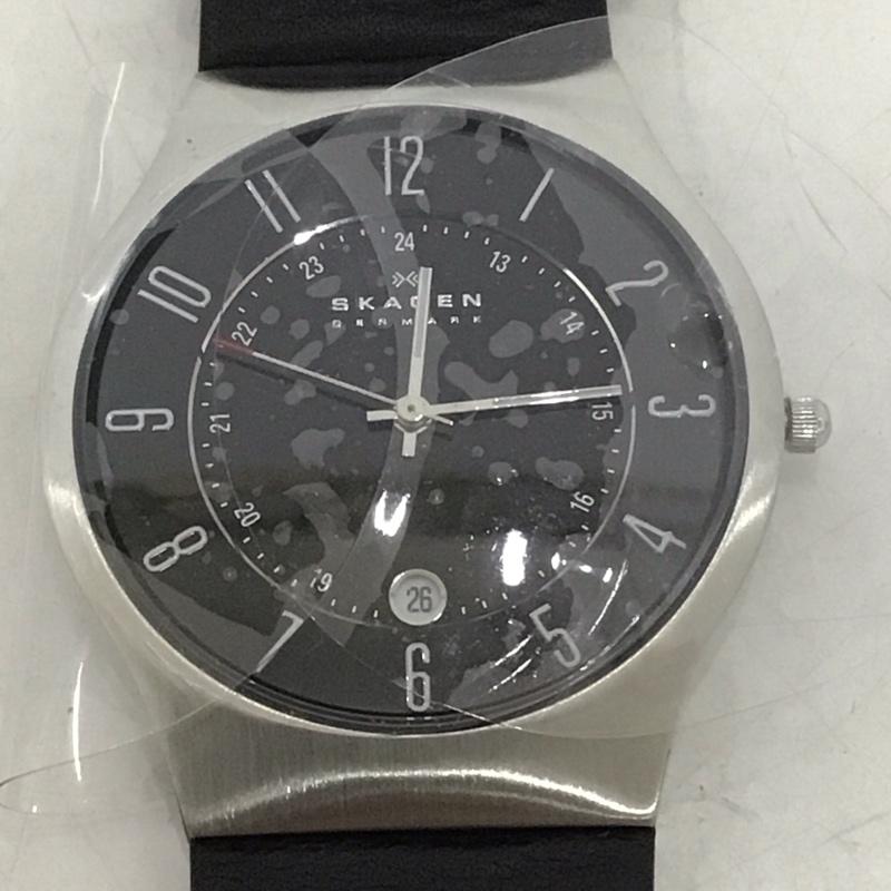スカーゲン SKAGEN 腕時計 アナログ（クォーツ式） 233XXLSLB レザーベルト 箱有 ロゴ、文字 黒 / ブラック /  メンズ USED 古着 中古 10134346
