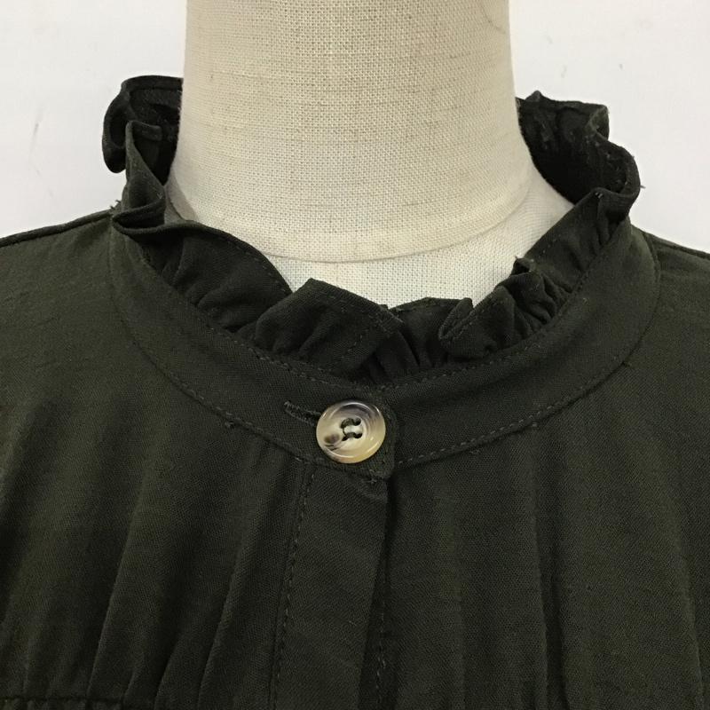 ザラ ZARA ワンピース ミニスカート フリル スタンドカラー 長袖 S 無地 カーキ / カーキ /  レディース USED 古着 中古 10113503
