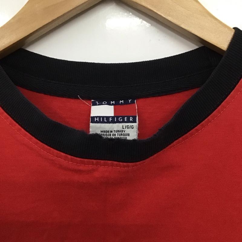 トミーヒルフィガー TOMMY HILFIGER カットソー 長袖 長袖カットソー プリントカットソー クルーネック 90s L プリント 赤 / レッド /  メンズ USED 古着 中古 10132302