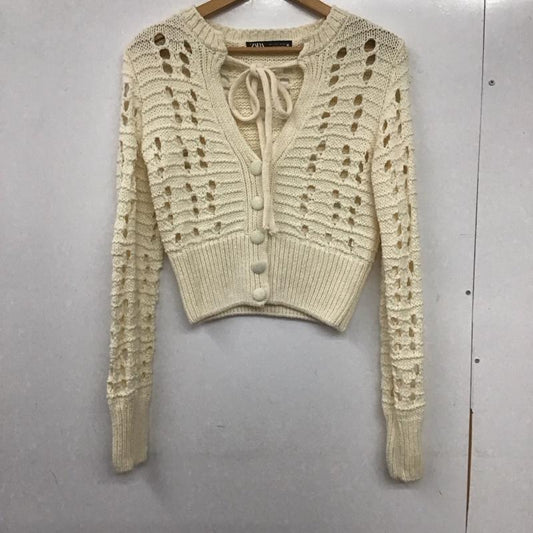 ザラ ZARA カーディガン 長袖 L 無地 白 / ホワイト /  レディース USED 古着 中古 10139391