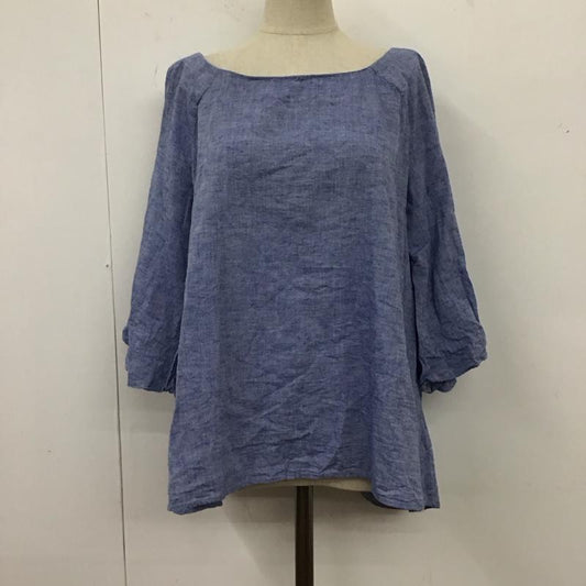 ザラベーシック ZARA BASIC カットソー 七分袖 3666 059 400 コットン リネン フレアスリーブ M 無地 青 / ブルー /  レディース USED 古着 中古 10117705