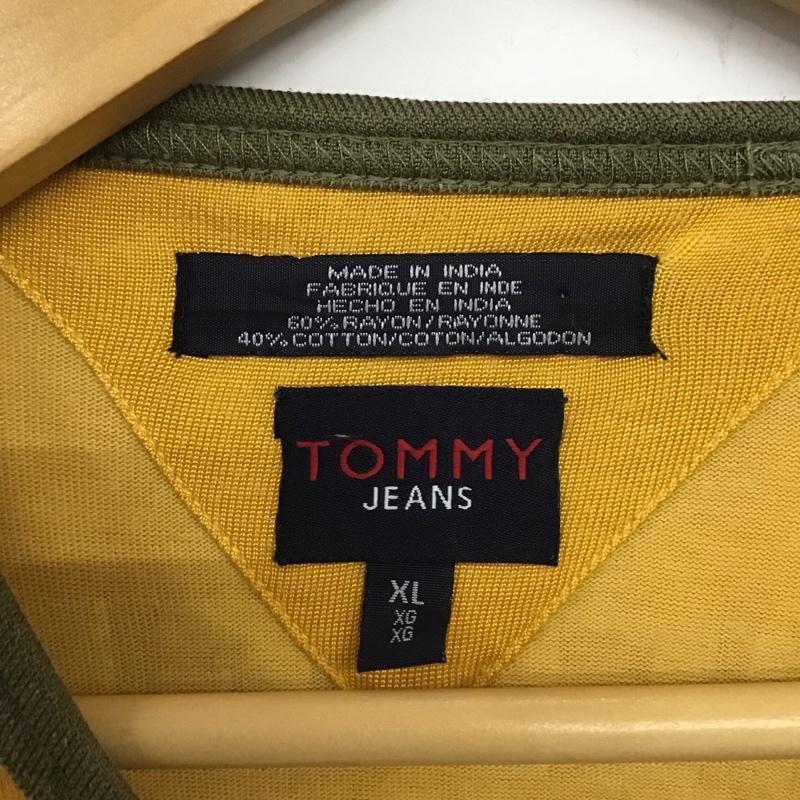 トミー ジーンズ TOMMY JEANS Tシャツ 半袖 半袖カットソー プリントTシャツ Vネックカットソー XL ロゴ、文字 黄 / イエロー /  メンズ USED 古着 中古 10132603